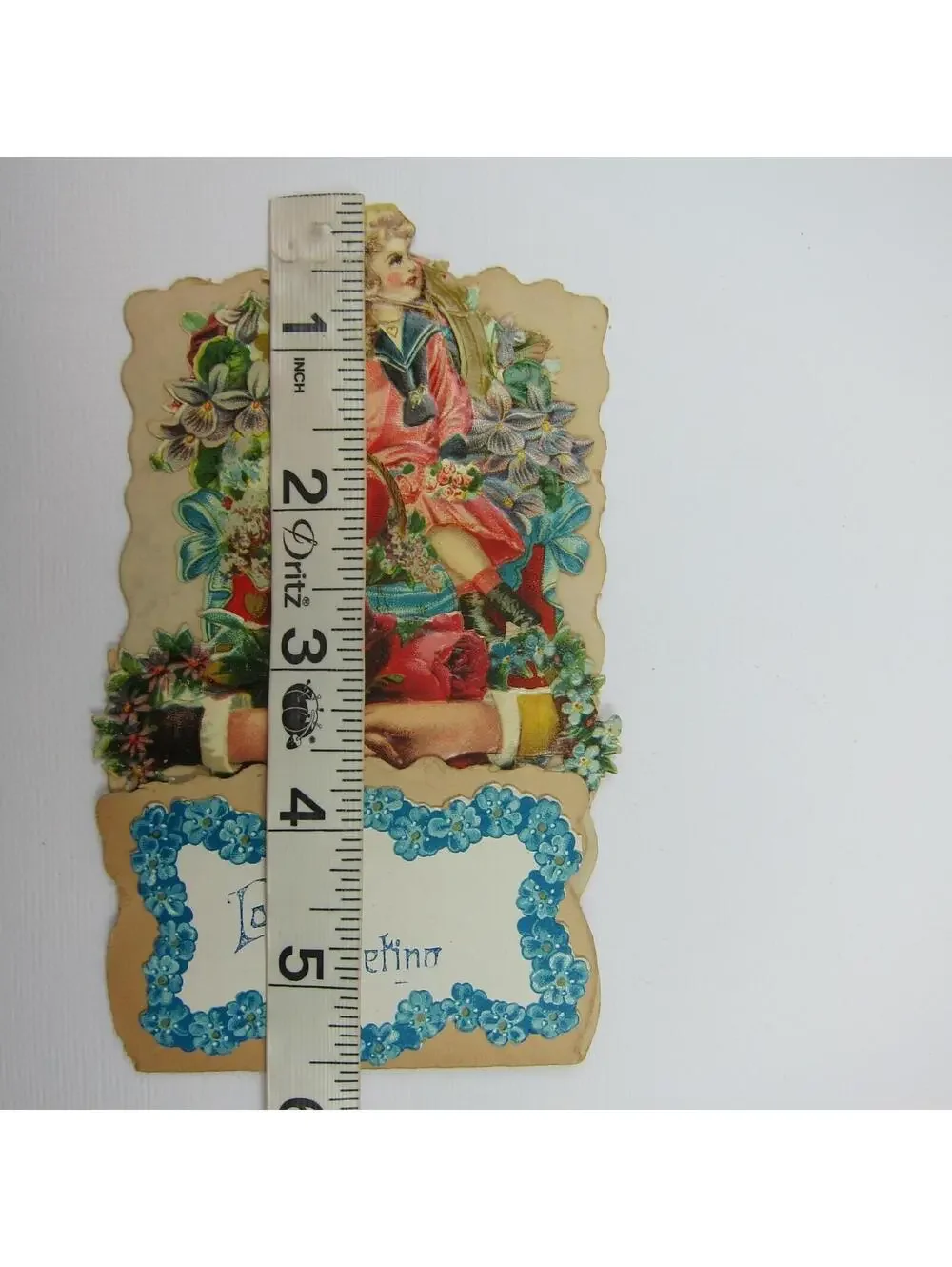 Vintage Valentine Die Cut Stand Up Blonde Girl Pink Sailor Dress Flowers Basket